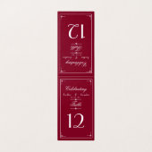 Einfache Elegant Burgundy Red Script Tischnummern (Außenseite Aufgefaltet)