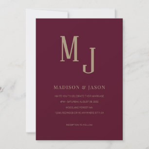 Einfache Elegant Burgundy Roman Monogram Wedding Einladung