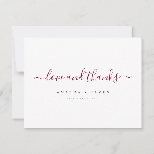 Einfache Elegant Burgundy Script Custom Wedding Dankeskarte (Vorderseite)