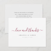 Einfache Elegant Burgundy Script Custom Wedding Dankeskarte (Vorne/Hinten)