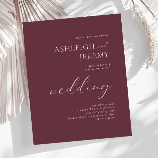 Einfache Elegant Burgundy White Script Wedding