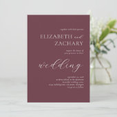 Einfache Elegant Burgundy White Script Wedding Einladung (Stehend Vorderseite)
