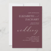 Einfache Elegant Burgundy White Script Wedding Einladung (Vorderseite)