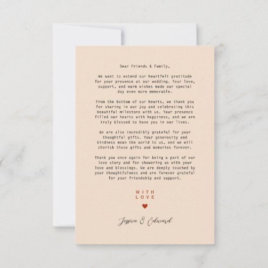 Einfache Elegant Burnt Orange Moderne Minimale Sch Dankeskarte (Rückseite)