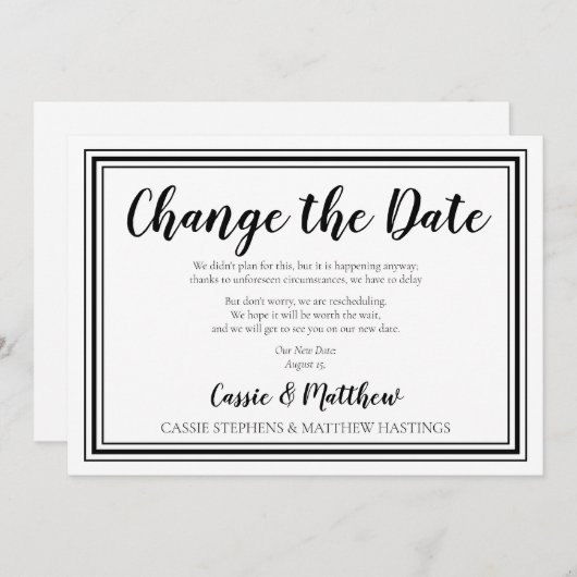 Einfache Elegant BW Hochzeit ändern das Datum Einladung (Vorne/Hinten)