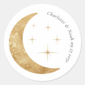 Einfache Elegant Celestial Gold Moon Stars Hochzei Runder Aufkleber (Vorderseite)