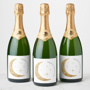 Einfache Elegant Celestial Gold Moon Stars Hochzei Schaumweinetikett