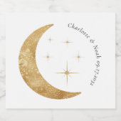 Einfache Elegant Celestial Gold Moon Stars Hochzei Schaumweinetikett (Einzelnes Label)