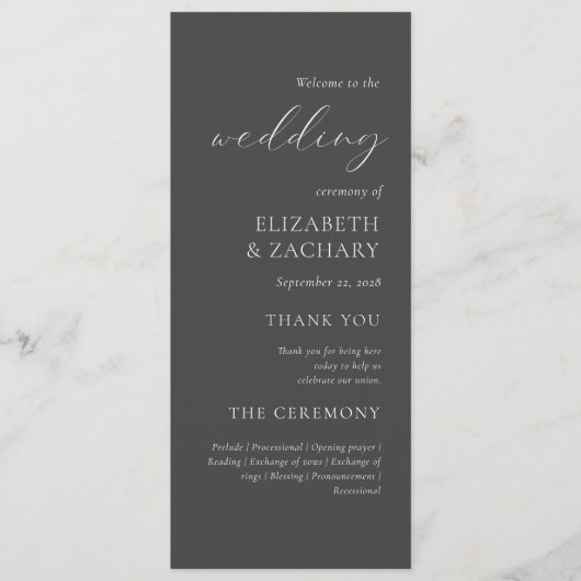 Einfache Elegant Charcoal Gray Wedding Programm (Vorderseite)