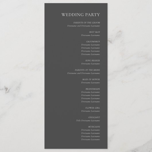 Einfache Elegant Charcoal Gray Wedding Programm (Rückseite)