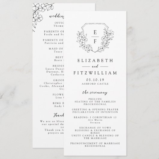 Einfache Elegant Cherry Blossom Monogram Wedding Programm (Vorne/Hinten)