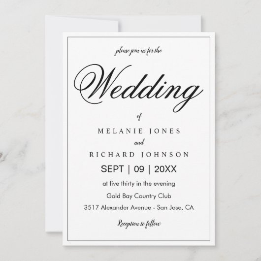 Einfache Elegant Chic Calligraphy Monogram Wedding Einladung (Vorderseite)