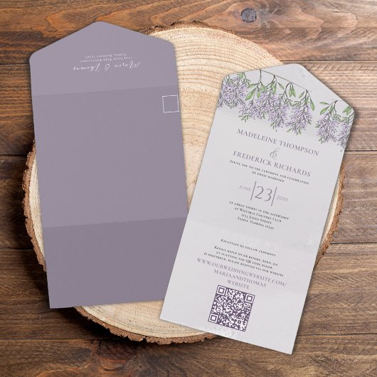 Einfache Elegant Classic Boho Floral Lilac Lavende All In One Einladung