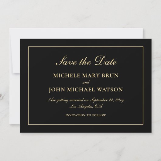 Einfache Elegant Classic Gold Black Save the Date Einladung (Vorderseite)