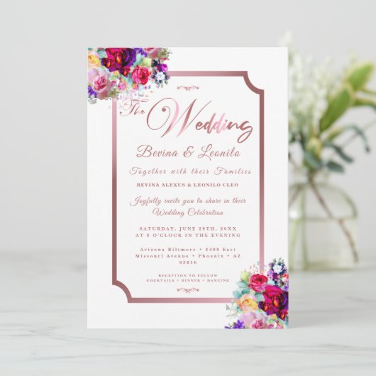 Einfache Elegant Coral Pink Blumenschrift | Modern Einladung (Stehend Vorderseite)