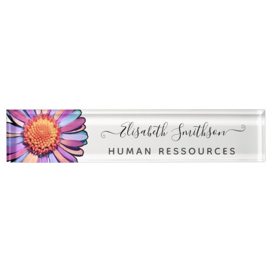 Einfache Elegant Daisy Custom Beruflich Floral Namensplakette (Vorderseite)