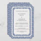 Einfache Elegant Dark Blue + White Beach Hochzeit Einladung (Vorne/Hinten)