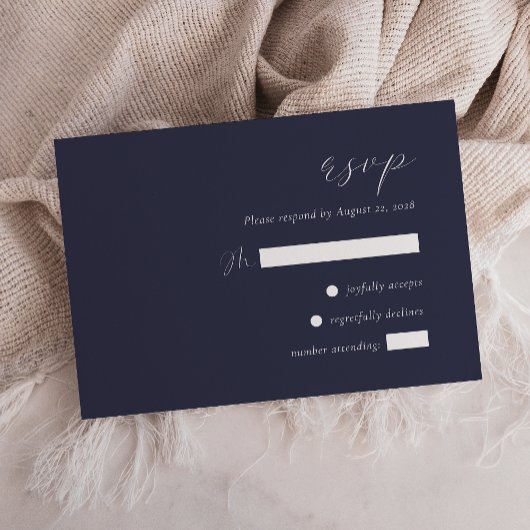 Einfache Elegant Dark Navy Blue Wedding RSVP Karte
