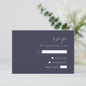 Einfache Elegant Dark Navy Blue Wedding RSVP Karte (Stehend Vorderseite)