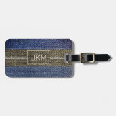 Einfache Elegant Denim Traveler Monogramm Name Gepäckanhänger (Vorderseite horizontal)