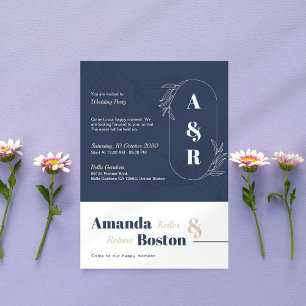 Einfache Elegant Dusty Blue & Beige Wedding Einladung