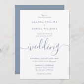 Einfache Elegant Dusty Blue Modern Script Wedding Einladung (Vorne/Hinten)