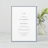 Einfache Elegant Dusty Blue Monogram Wedding Einladung (Stehend Vorderseite)