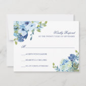 Einfache Elegant Dusty Blue Navy Floral Wedding RS RSVP Karte (Vorderseite)