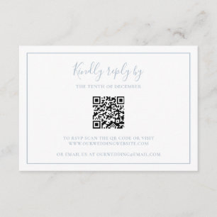 Einfache Elegant Dusty Blue QR Code Hochzeit RSVP Karte