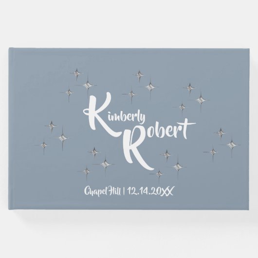 Einfache Elegant Dusty Blue und White Wedding Gästebuch (Vorderseite)