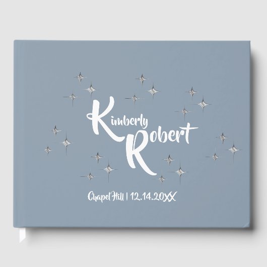 Einfache Elegant Dusty Blue und White Wedding Gästebuch (Vorderseite)