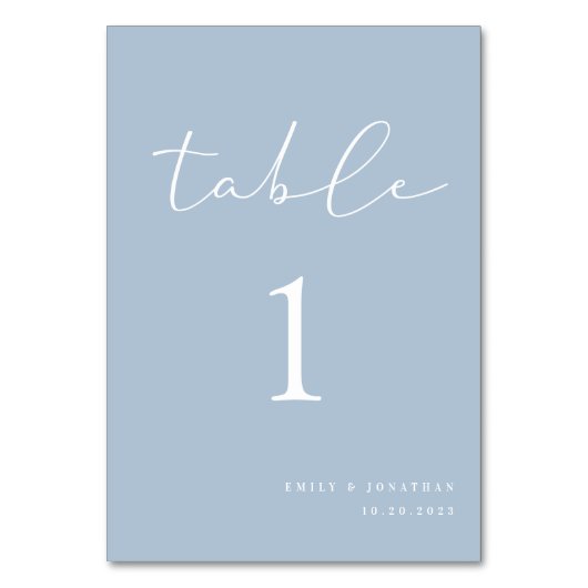 Einfache Elegant Dusty Blue Wedding Tischnummer (Vorderseite)