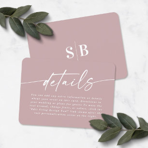 Einfache Elegant Dusty Mauve Pink Wedding Details Begleitkarte
