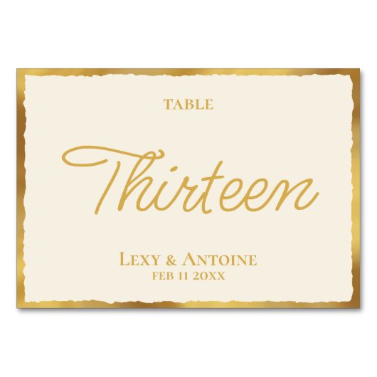 Einfache Elegant Ecru Luxe Gold Edge Tischnummer (Rückseite)