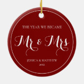 Einfache Elegant Erste Weihnacht Verheiratet Mr. u Keramik Ornament (Hinten)