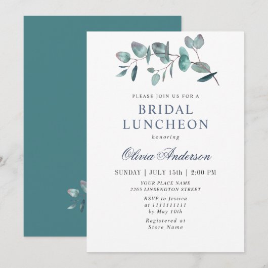 Einfache Elegant Eucalyptus Bridal Luncheon Einladung (Vorne/Hinten)