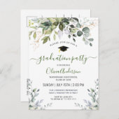 Einfache Elegant Eucalyptus Graduation Party Ankündigungspostkarte (Vorne/Hinten)