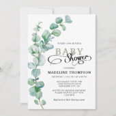 Einfache Elegant Eucalyptus Greenery Baby Shower Einladung (Vorderseite)