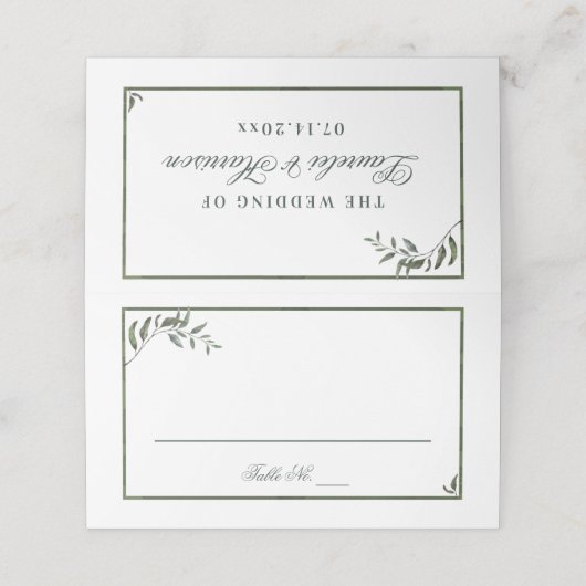 Einfache Elegant Eucalyptus Wedding Platzkarte (Außenseite Aufgefaltet)