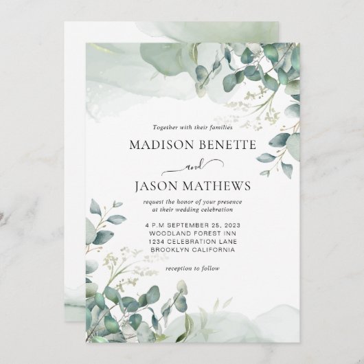 Einfache Elegant Eukalyptus Greenerity Wedding Einladung (Vorne/Hinten)