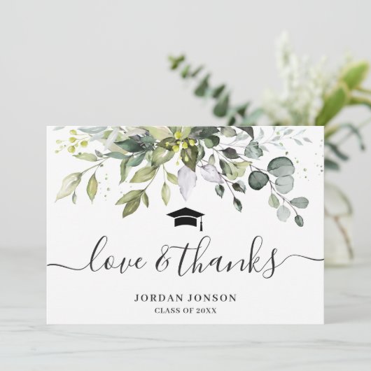 Einfache Elegant Eukalyptus Grüne Abschluss Dankeskarte (Stehend Vorderseite)