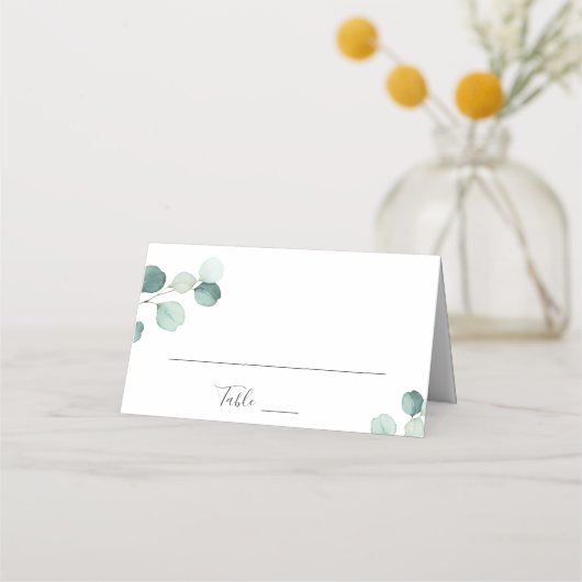 Einfache Elegant Eukalyptus Grüne Rustikale Hochze Platzkarte (Vorderseite)