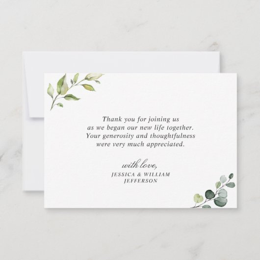 Einfache Elegant Eukalyptus Watercolor Grüne Dankeskarte (Rückseite)