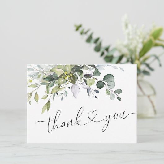 Einfache Elegant Eukalyptus Watercolor Grüne Dankeskarte (Stehend Vorderseite)