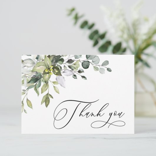 Einfache Elegant Eukalyptus Watercolor Grüne Dankeskarte (Stehend Vorderseite)