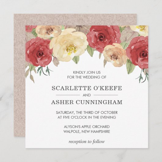 Einfache Elegant Fall Floral Wedding Einladung (Vorne/Hinten)