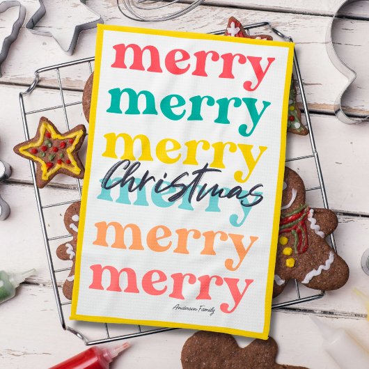 Einfache Elegant farbenfroh Gelb Frohe Weihnachten Geschirrtuch