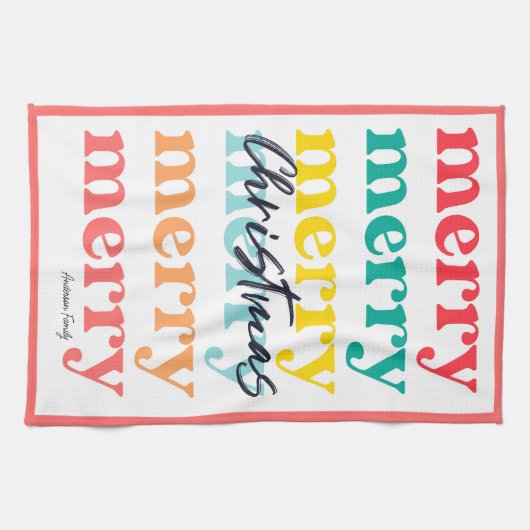 Einfache Elegant farbenfrohe Rot Frohe Weihnachten Geschirrtuch (Horizontal)