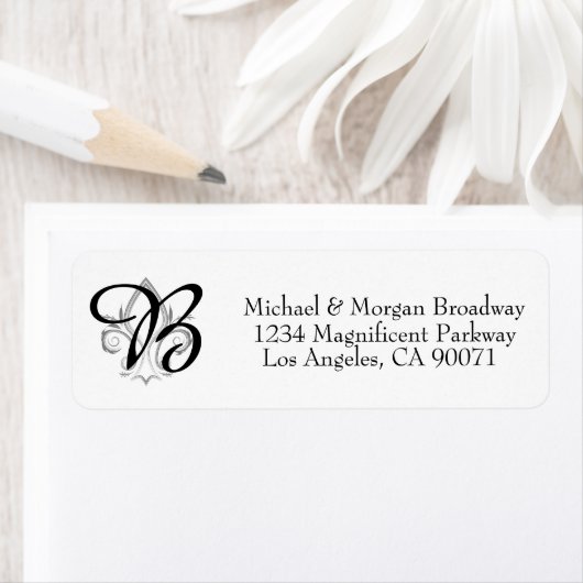 Einfache Elegant Fleur Monogram Address Label (Insitu)