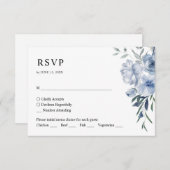Einfache Elegant Floral Dusty Blue QR Code Hochzei RSVP Karte (Vorne/Hinten)